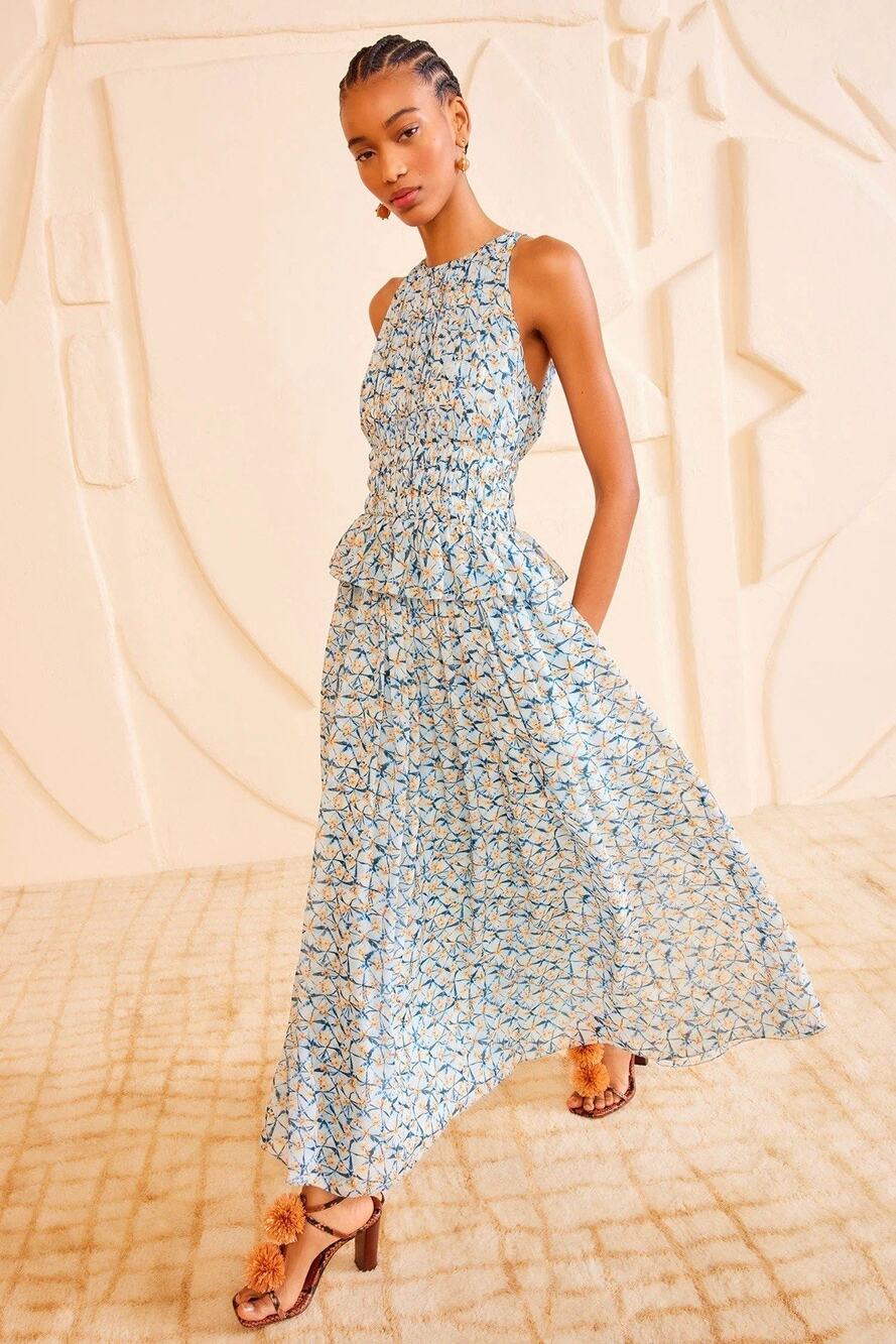 NWT Ulla Johnson Adeline Idalia Floral Blue 100% Silk Maxi Dress Size 16 $790